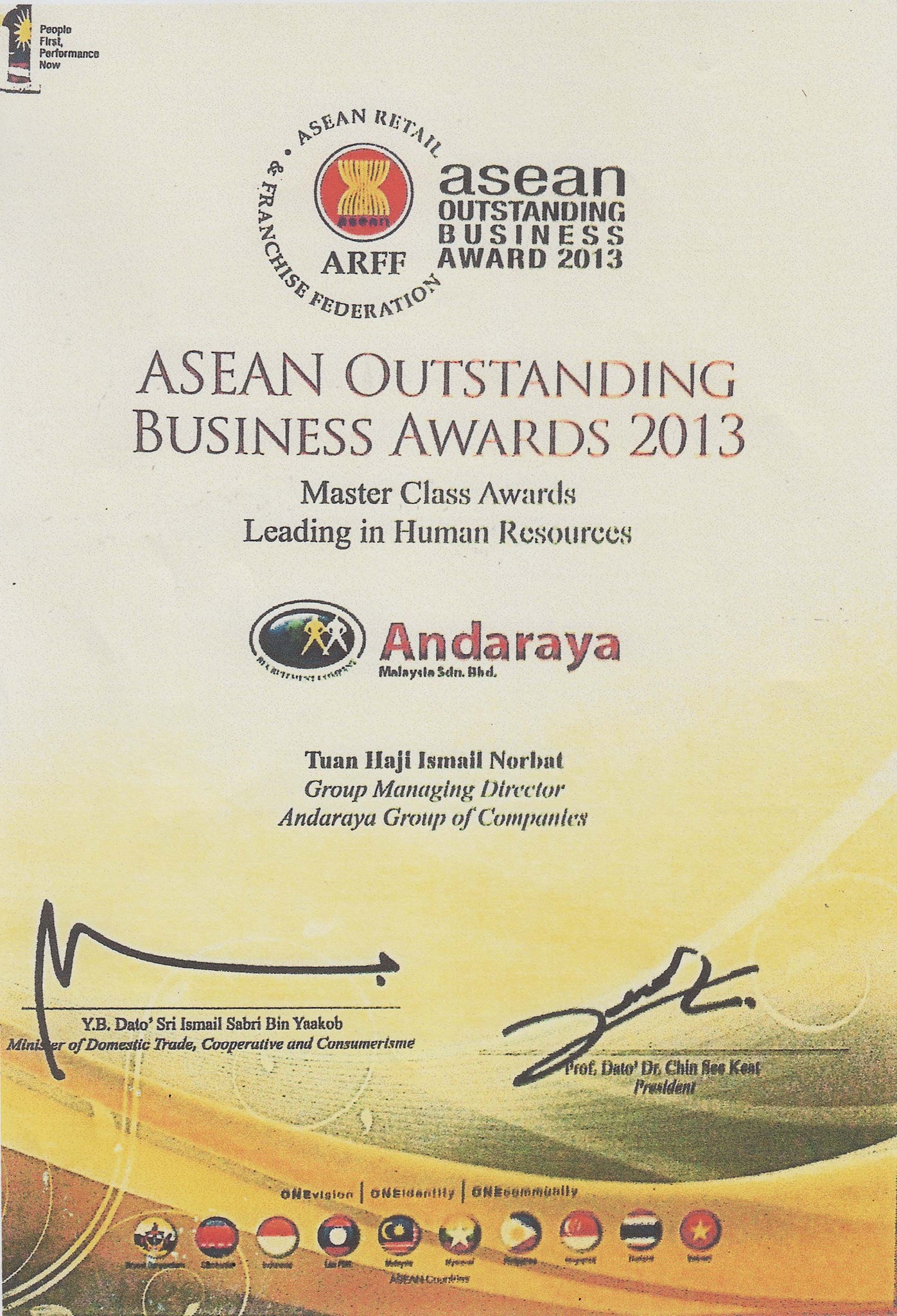 ASEAN Outstanding Business Award 2013 trophy
