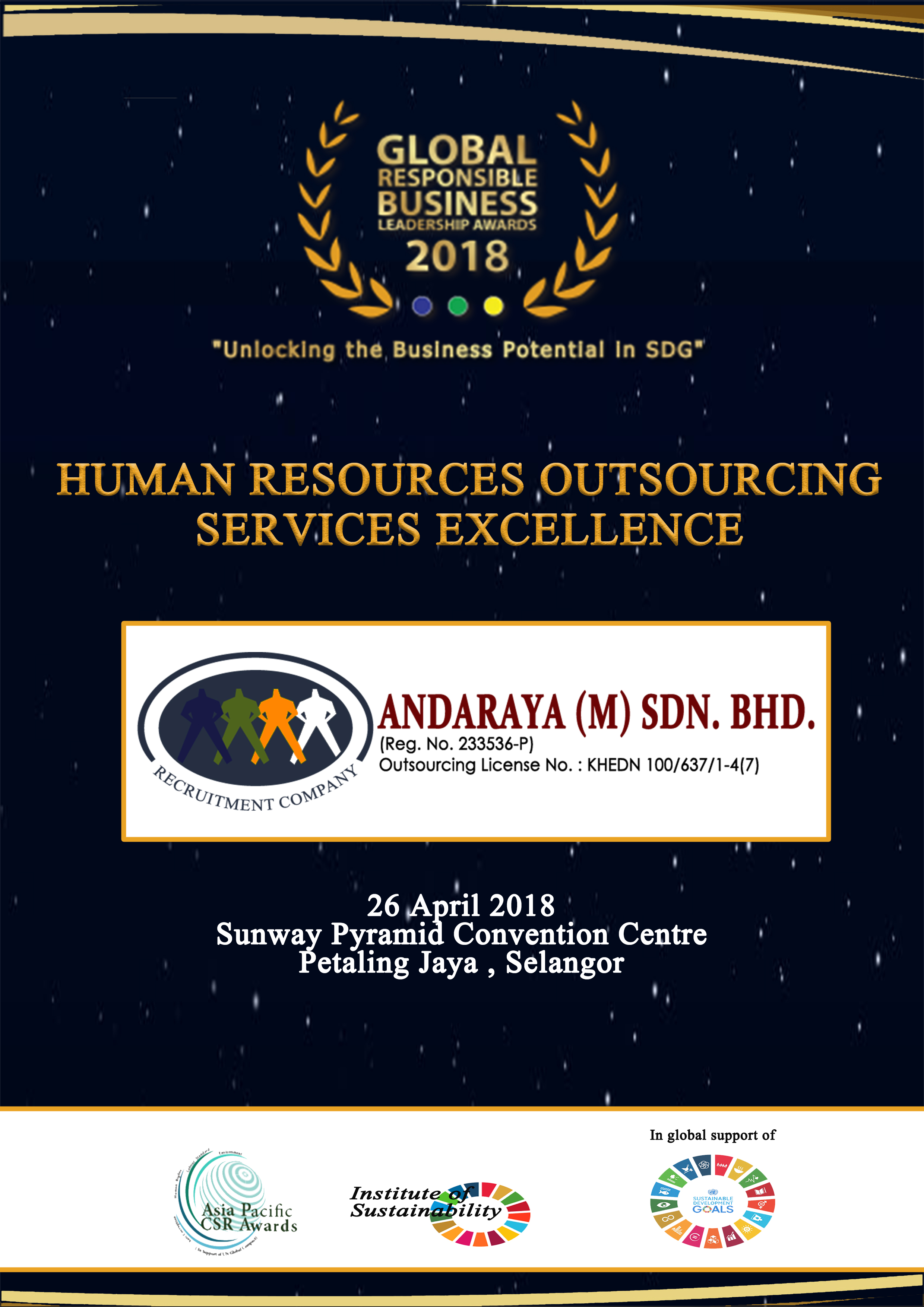 Global Responsible Business Leadership Awards 2018 certificate